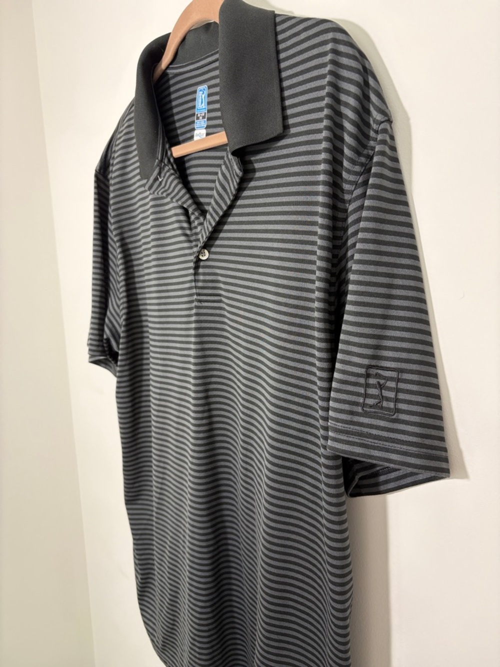 Men's PGA tour Black & Gray Striped Polo Shirt- XL - Picture 3 of 6